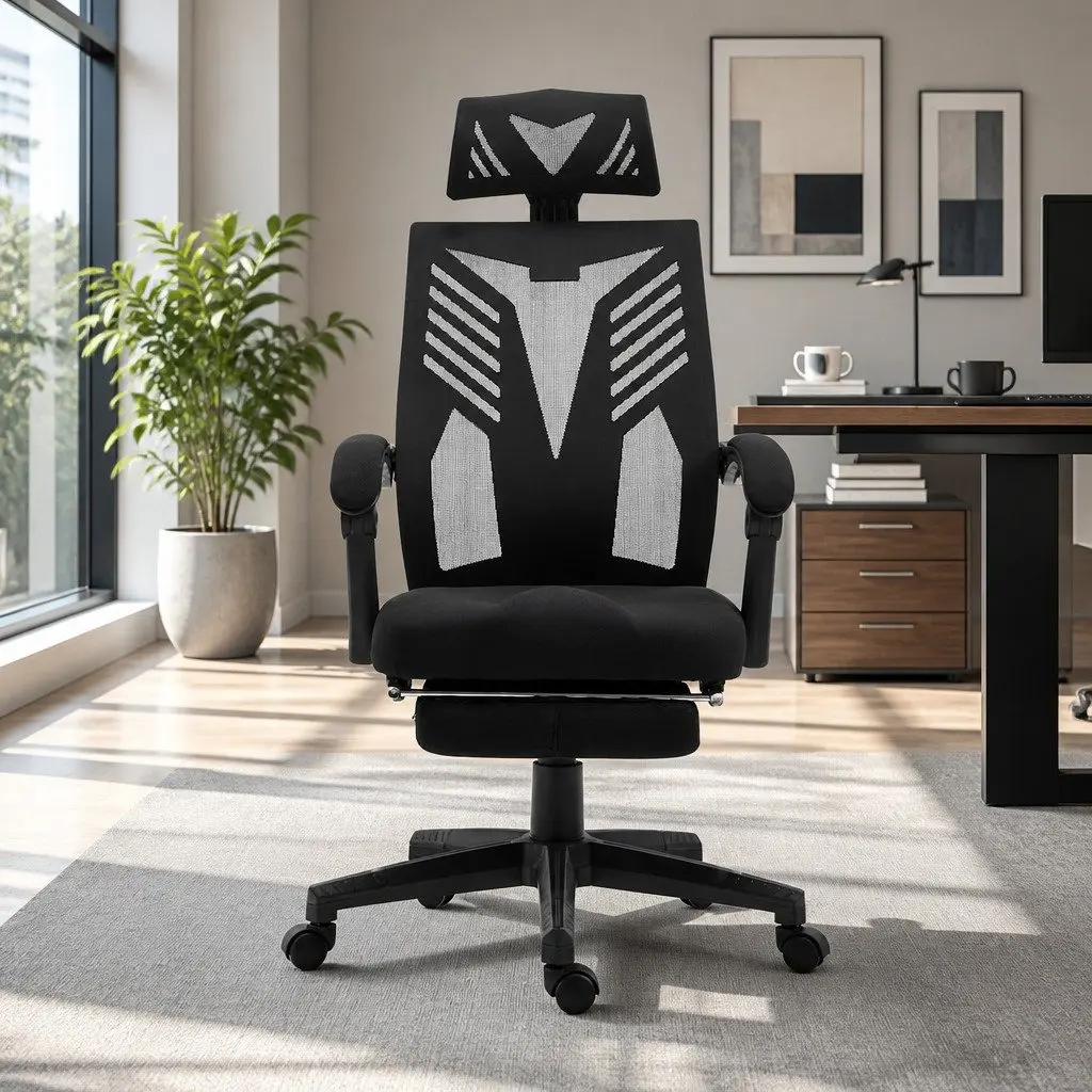 Black Mesh Office Chair with Adjustable Headrest