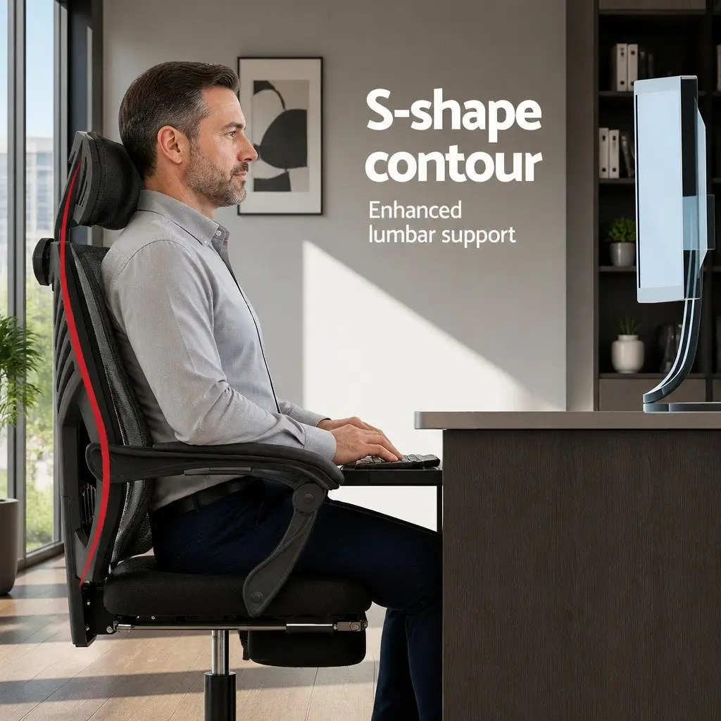 Black Mesh Office Chair with Adjustable Headrest