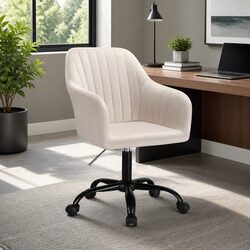 Cream Velvet Office Chair with Adjustable Height and Castors
