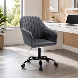 Office Chair Dark Grey Velvet Seat Mid Back Swivel Adjustable Height Desk