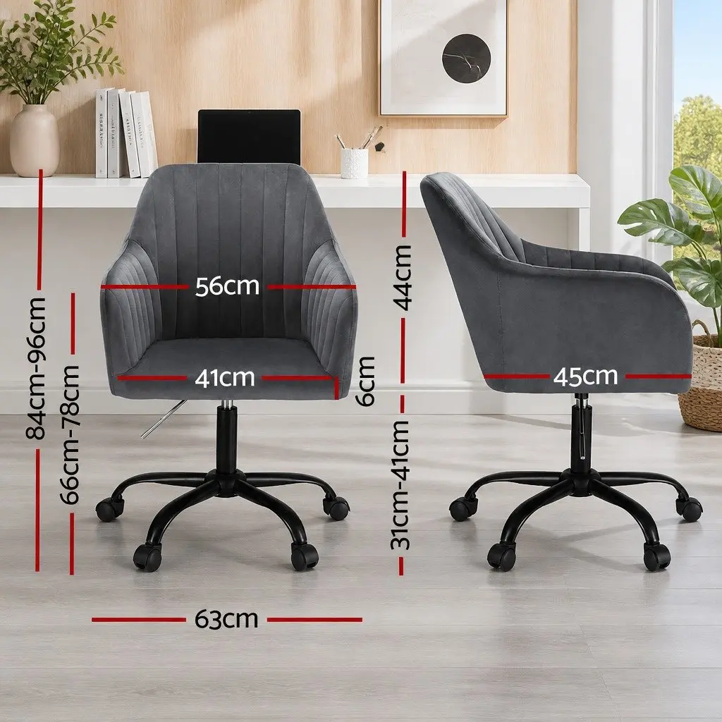 Office Chair Velvet Dark Grey Mid Back Swivel Adjustable Height
