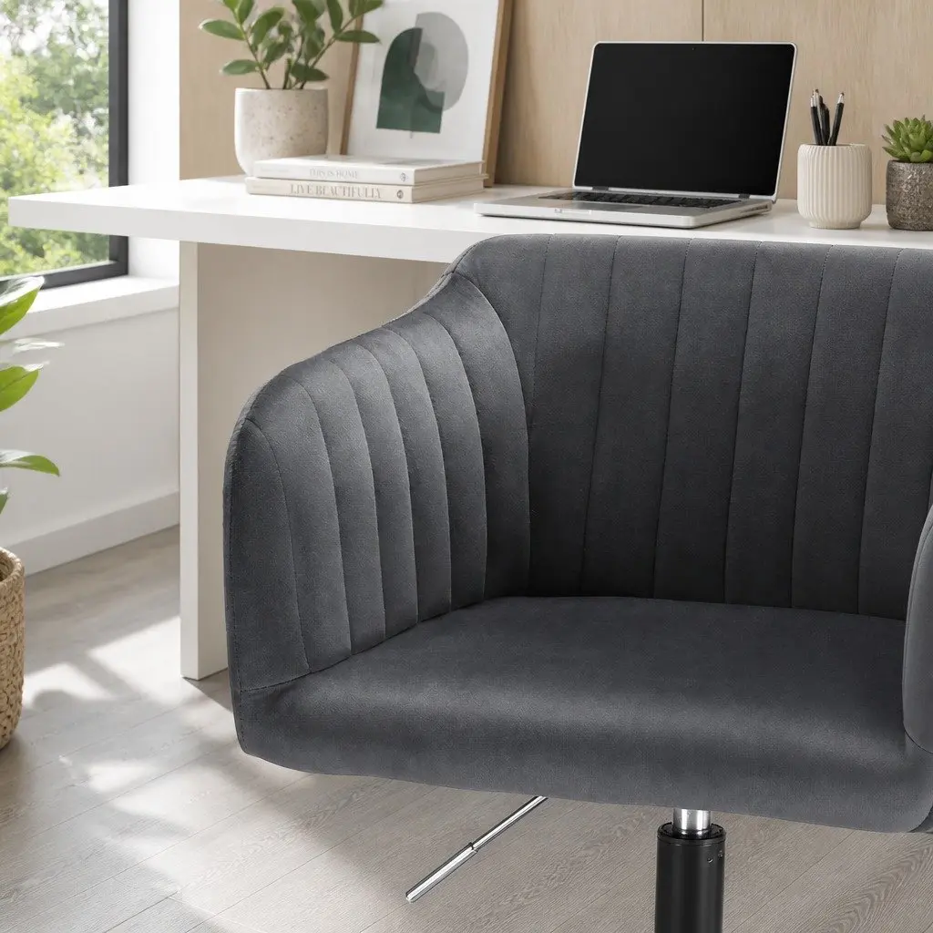 Office Chair Velvet Dark Grey Mid Back Swivel Adjustable Height