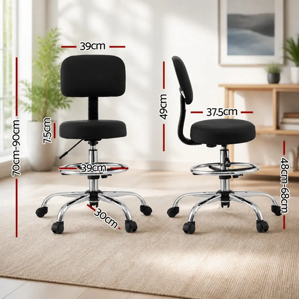 Ergonomic Black Office Drafting Chair with Chrome Base