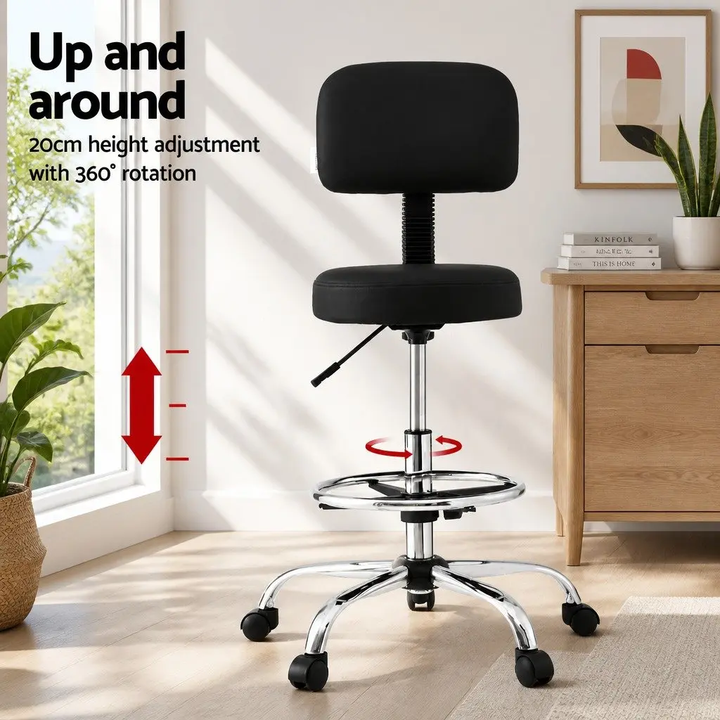 Ergonomic Black Office Drafting Chair with Chrome Base