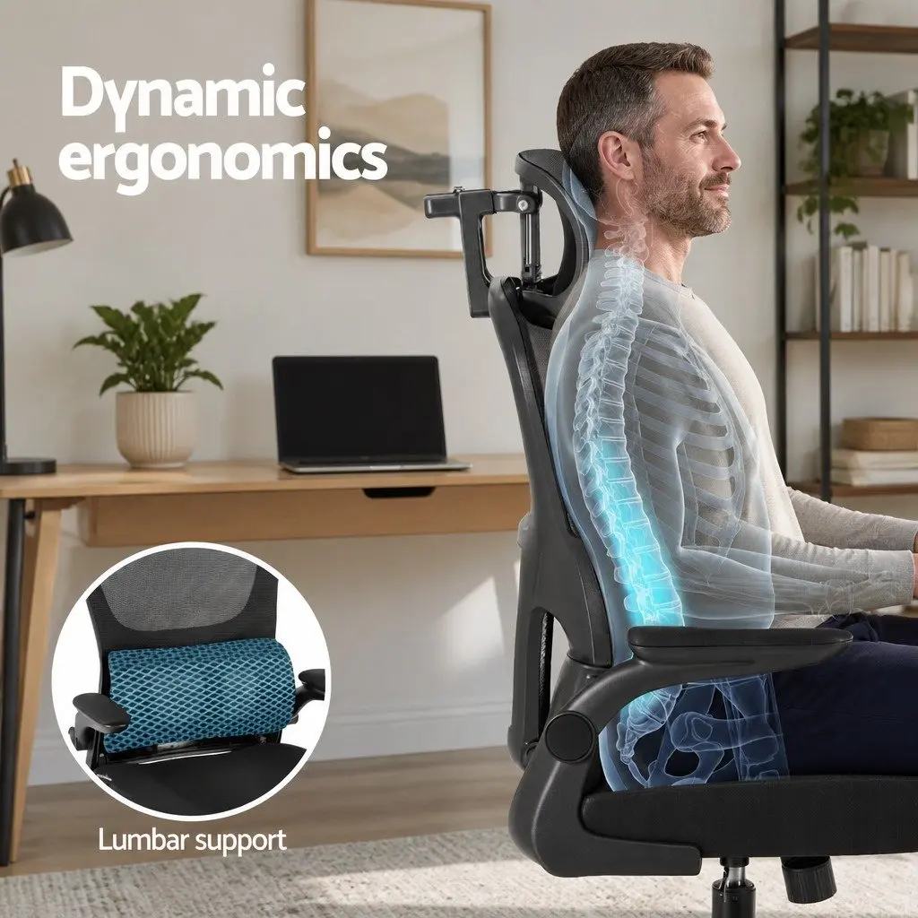 Ergonomic Office Chair Mesh High Back Black Lumbar Support Adjustable Headrest