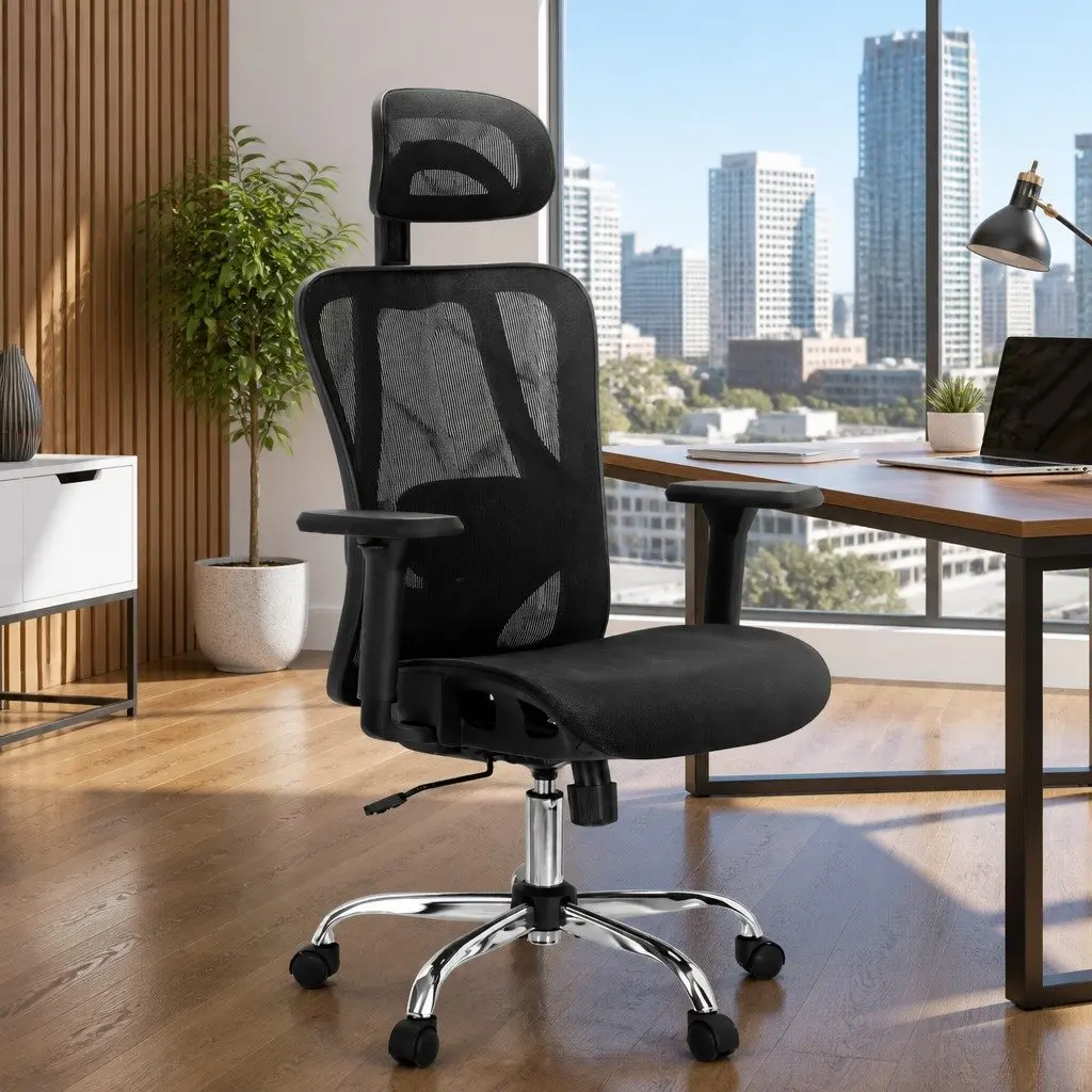 Ergonomic Office Chair Mesh High Back Black Adjustable Headrest Lumbar Support