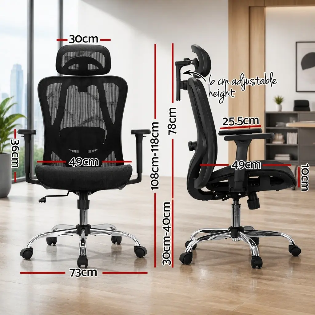 Ergonomic Office Chair Mesh High Back Black Adjustable Headrest Lumbar Support