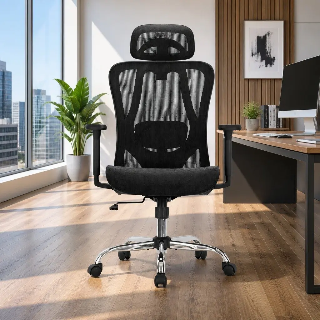 Ergonomic Office Chair Mesh High Back Black Adjustable Headrest Lumbar Support