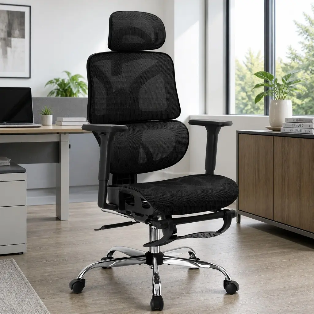 Ergonomic Office Chair Mesh High Back Adjustable Height Swivel Footrest Black