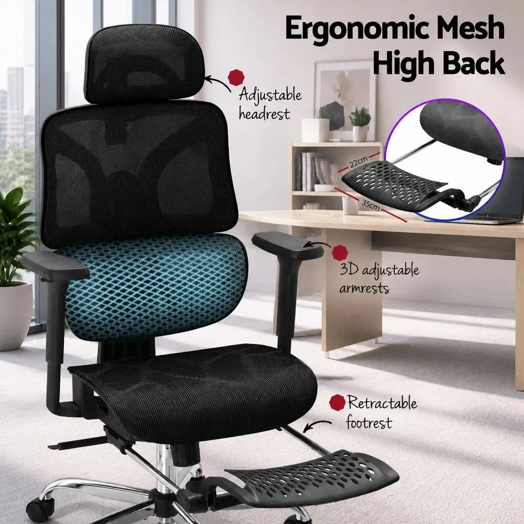 Ergonomic Office Chair Mesh High Back Adjustable Height Swivel Footrest Black