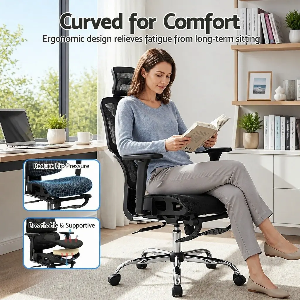 Ergonomic Office Chair Mesh High Back Adjustable Height Swivel Footrest Black