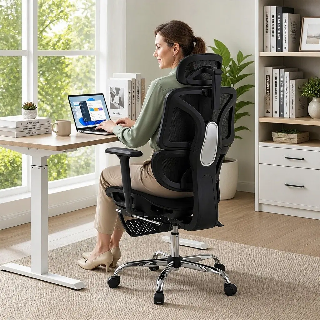 Ergonomic Office Chair Mesh High Back Adjustable Height Swivel Footrest Black