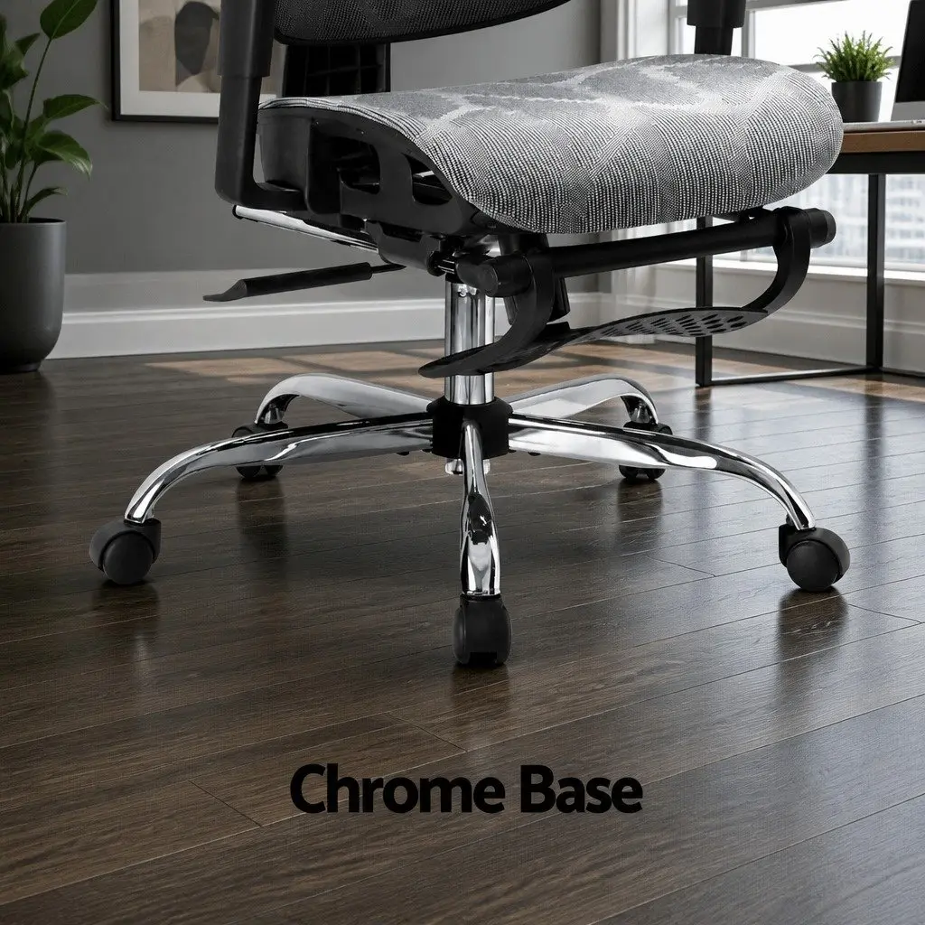 Ergonomic Office Chair Footrest Grey High Back Mesh Adjustable Headrest Swivel