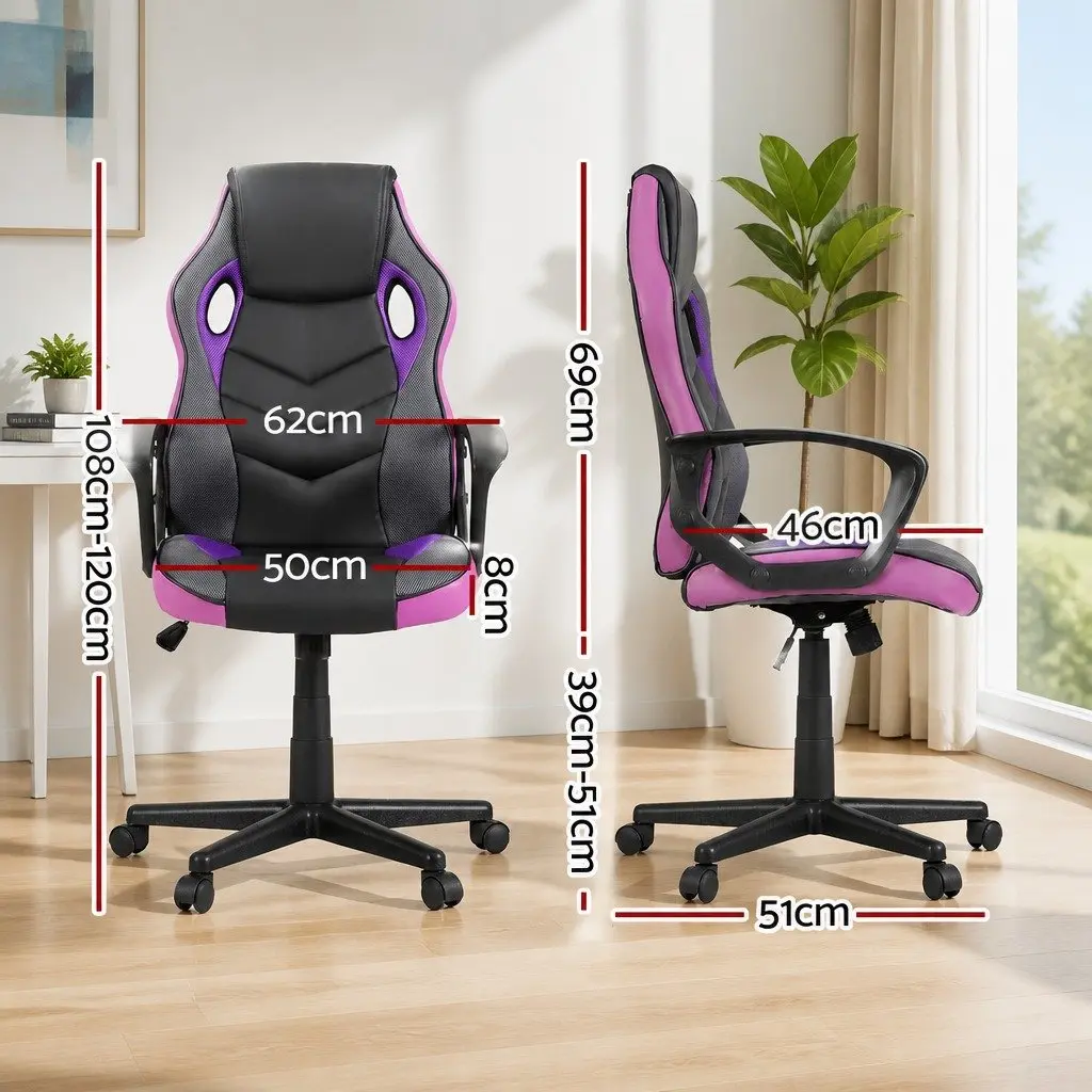 High-Back Purple Gaming Office Chair with Adjustable Height