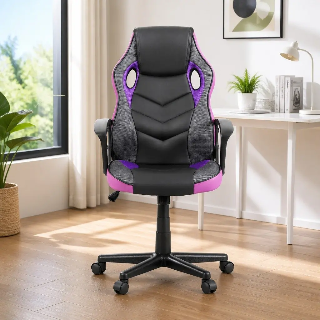 High-Back Purple Gaming Office Chair with Adjustable Height