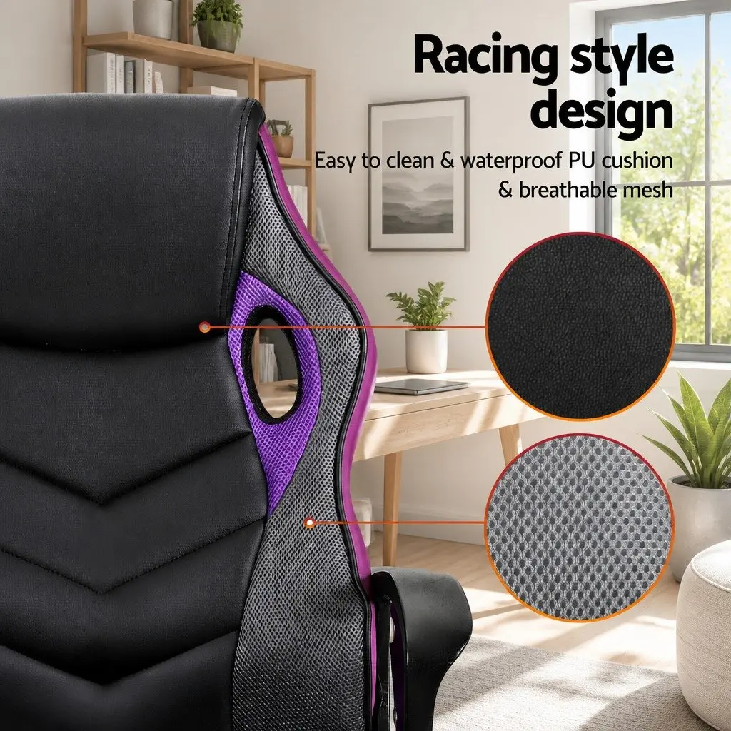 High-Back Purple Gaming Office Chair with Adjustable Height