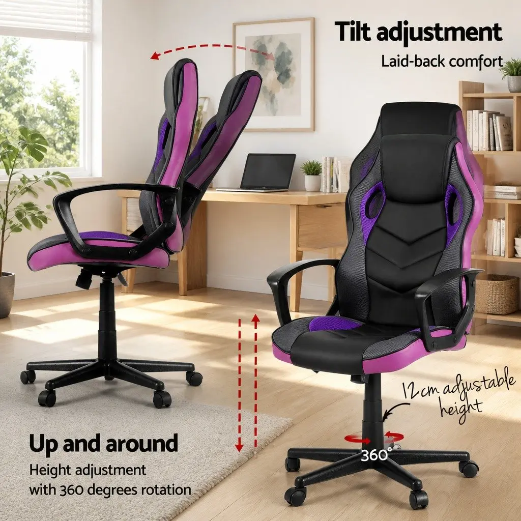 High-Back Purple Gaming Office Chair with Adjustable Height