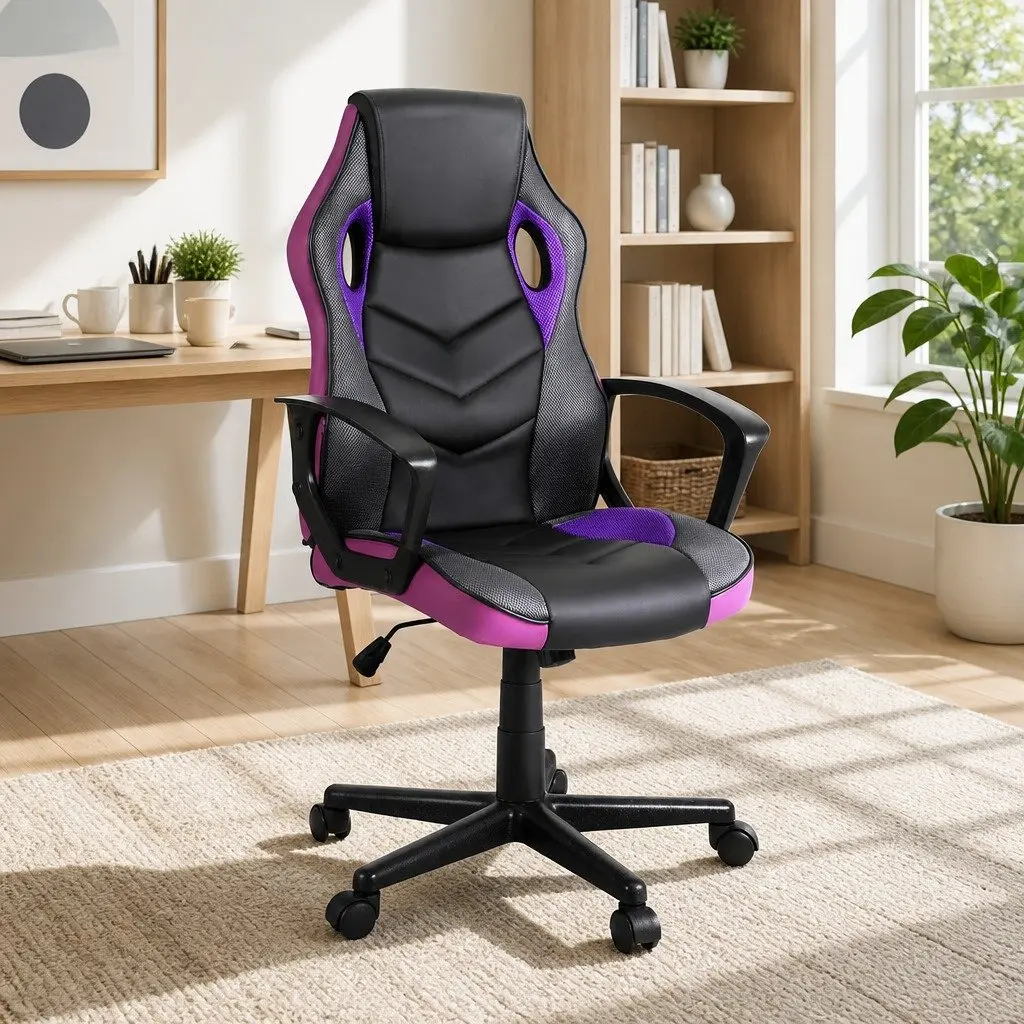 High-Back Purple Gaming Office Chair with Adjustable Height