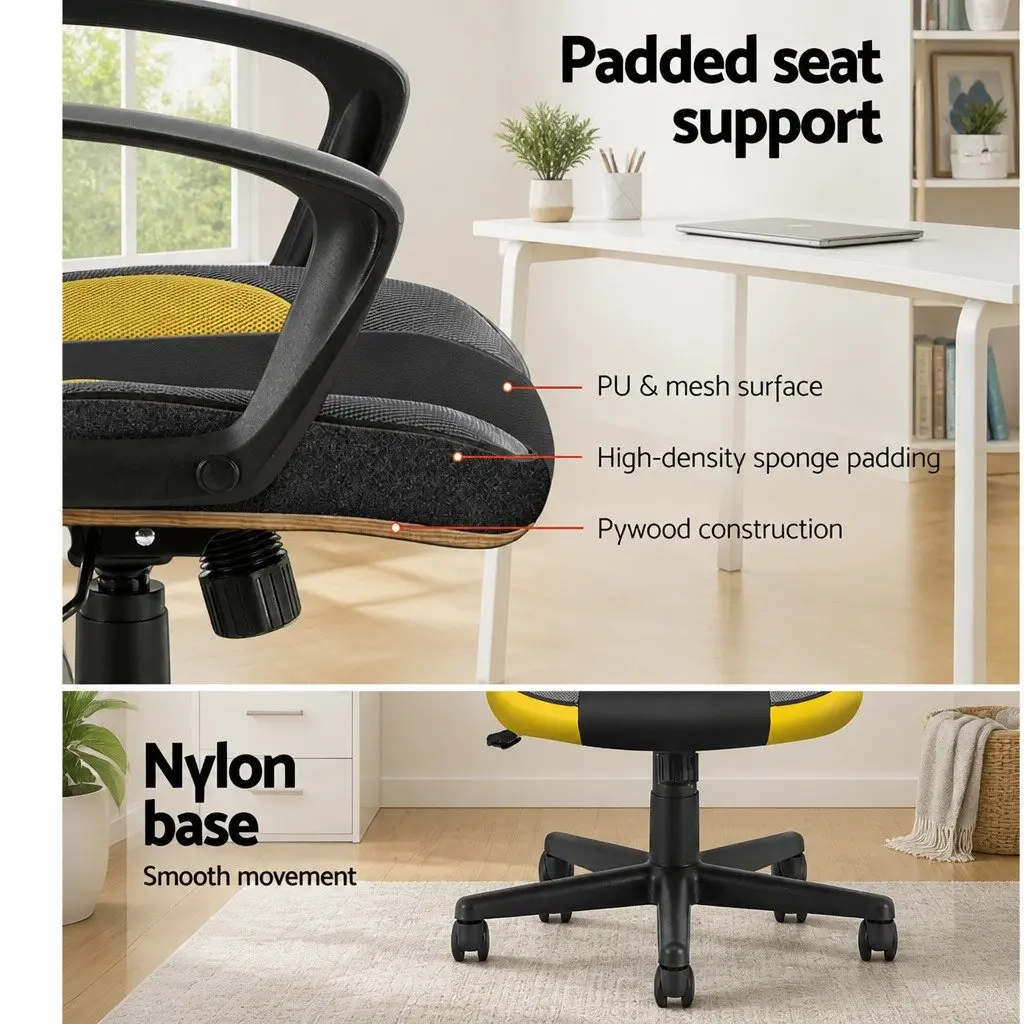 Gaming Office Chair PU Leather Mesh Fabric High Back Yellow