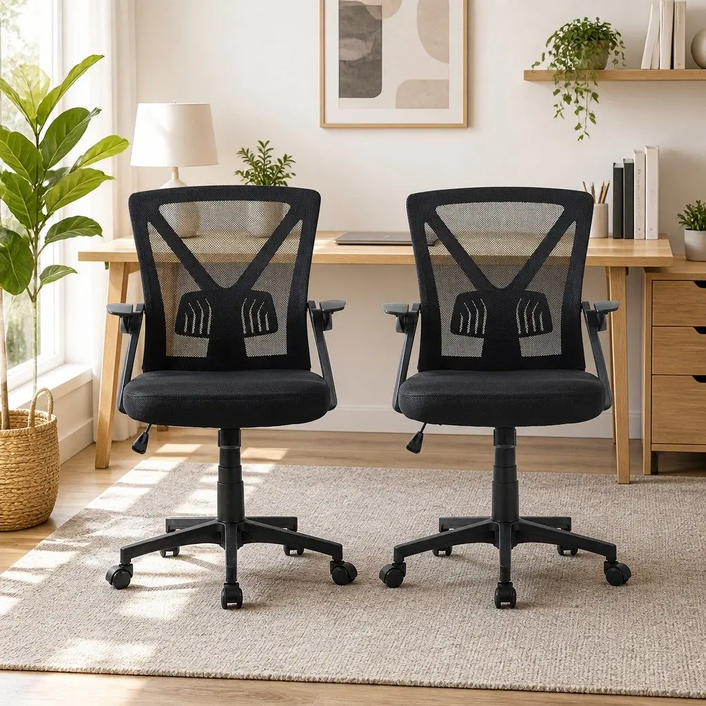 Black Mid Back Mesh Office Chair 2 Pack with Lumbar Support