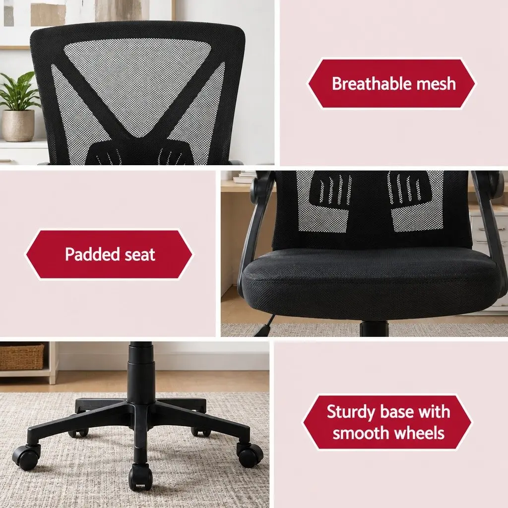 Black Mid Back Mesh Office Chair 2 Pack with Lumbar Support