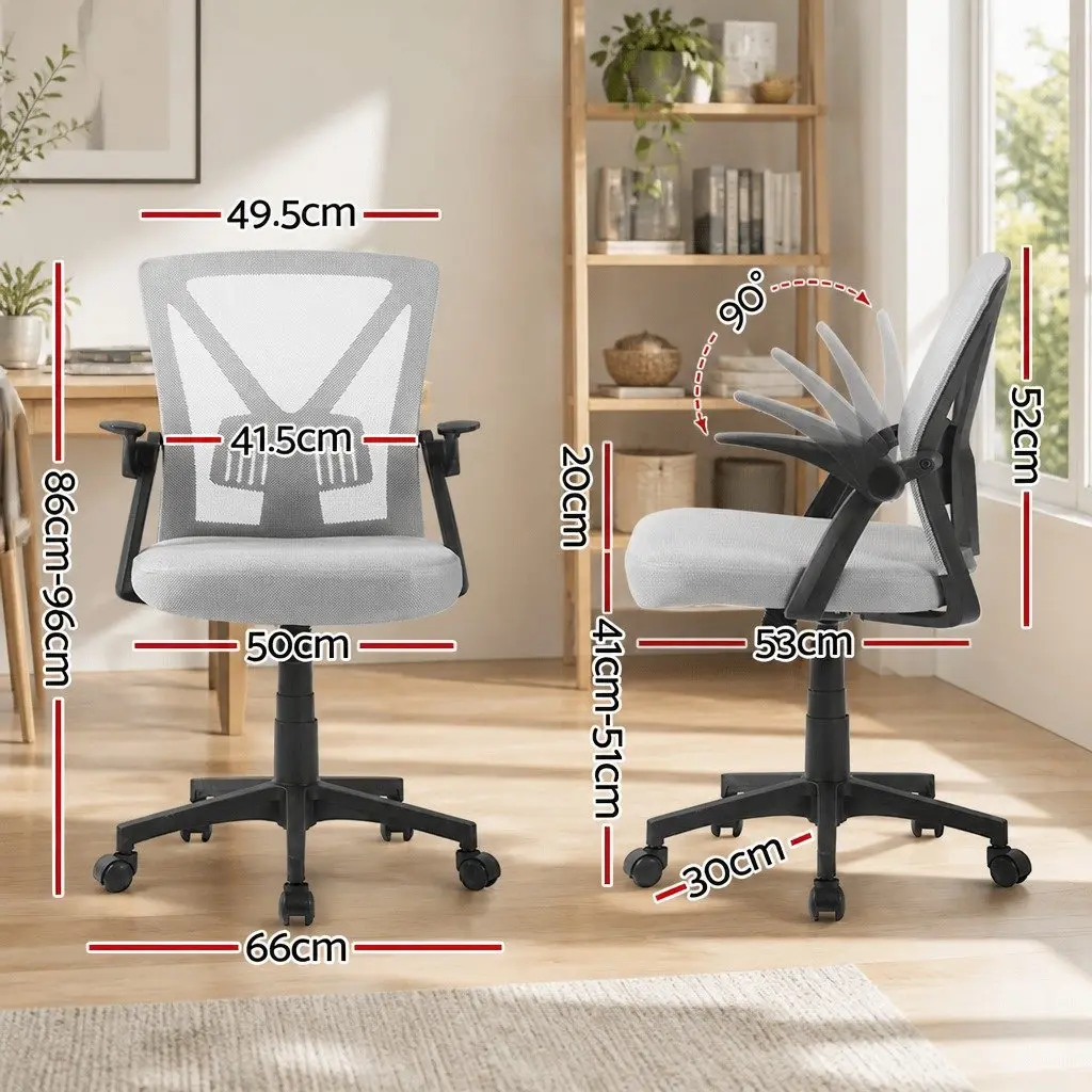 Mid Back Ergonomic Office Chair Grey Mesh Adjustable Height with Lumbar Support