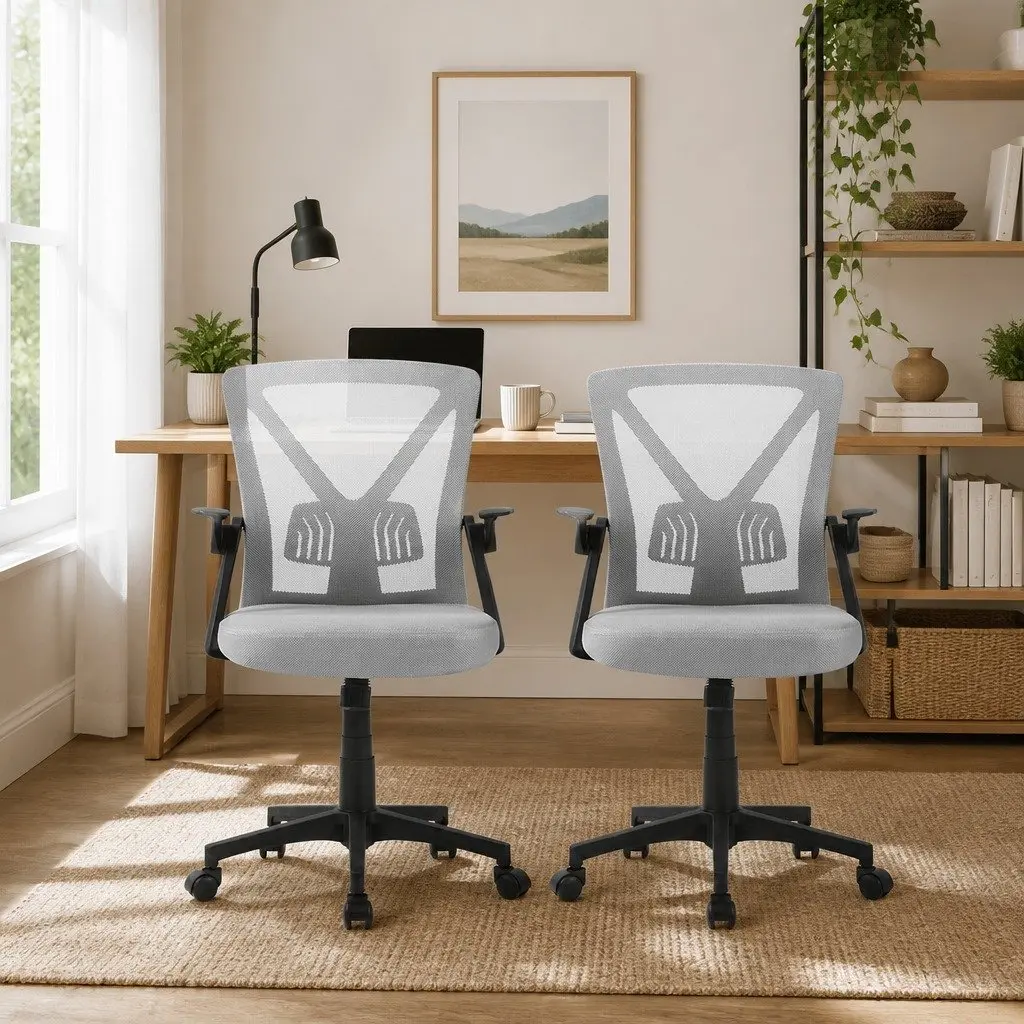 Mid Back Ergonomic Office Chair Grey Mesh Adjustable Height with Lumbar Support