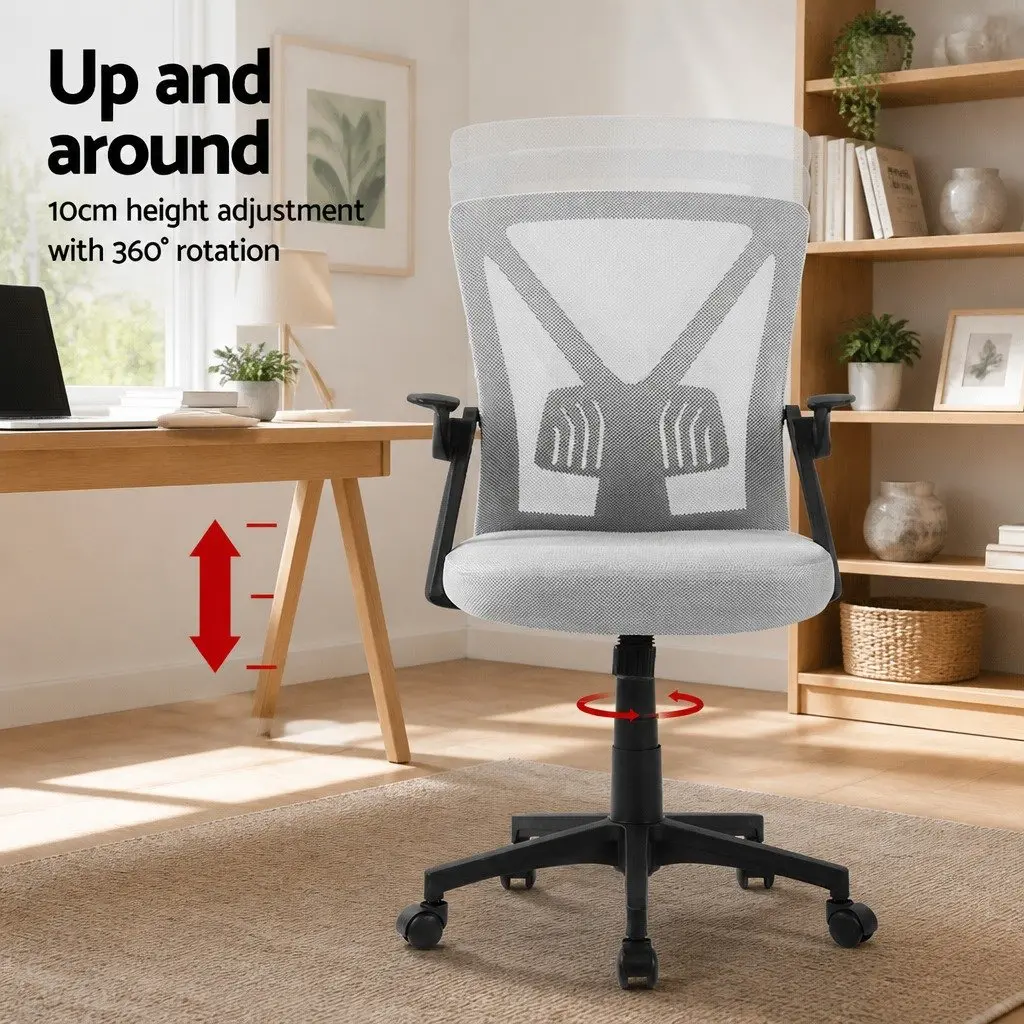 Mid Back Ergonomic Office Chair Grey Mesh Adjustable Height with Lumbar Support