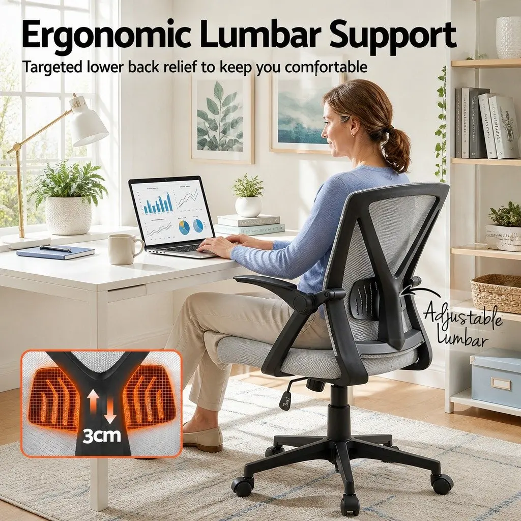 Ergonomic Mid Back Grey Mesh Office Chair with Lumbar Support