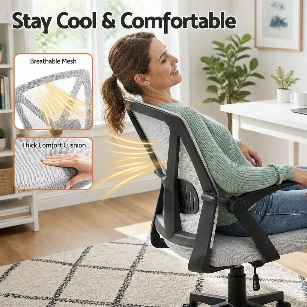 Ergonomic Mid Back Grey Mesh Office Chair with Lumbar Support
