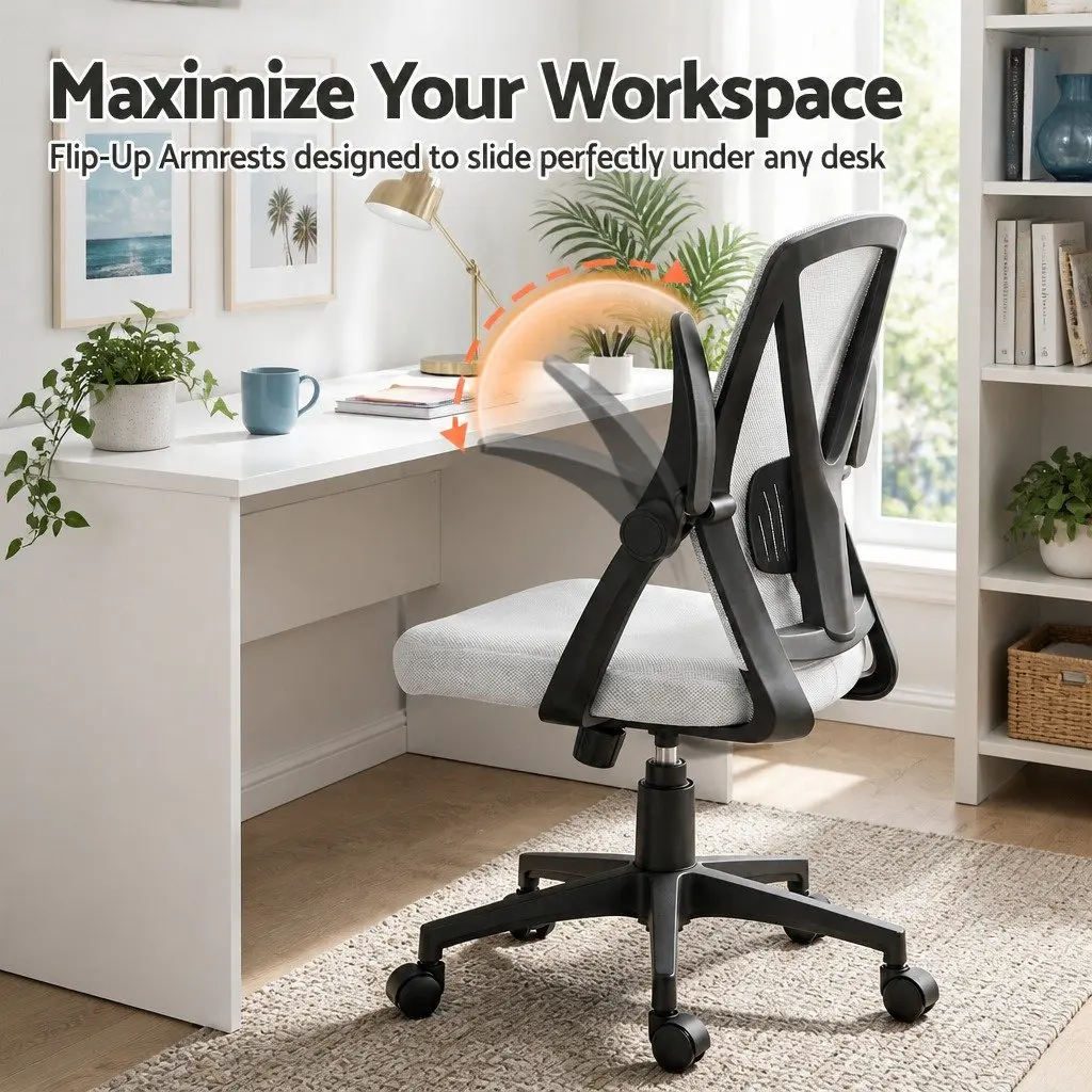 Ergonomic Mid Back Grey Mesh Office Chair with Lumbar Support