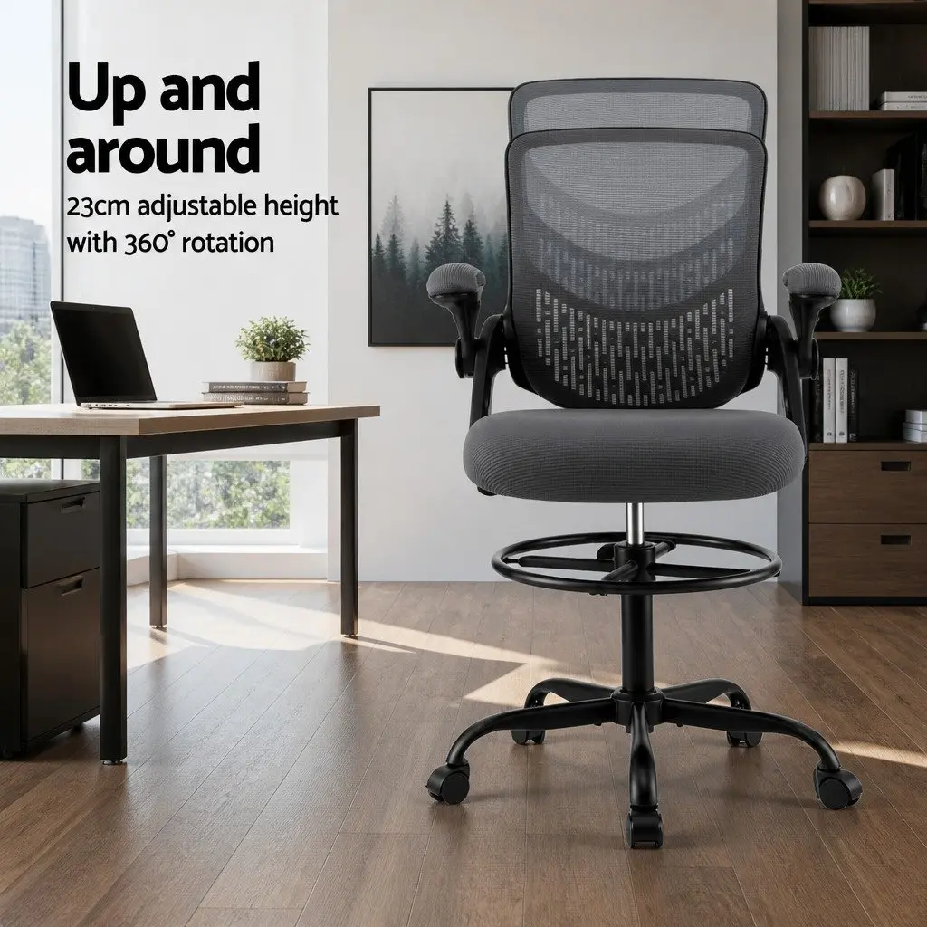 Office Drafting Chair Mesh Computer Desk Stool with Adjustable Height Footrest