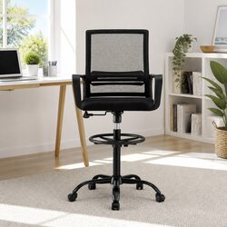 Durable Black Mesh Office Drafting Chair with Adjustable Height