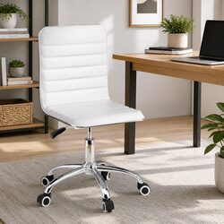 Rotatable Low Back White Office Chair with Metal Base