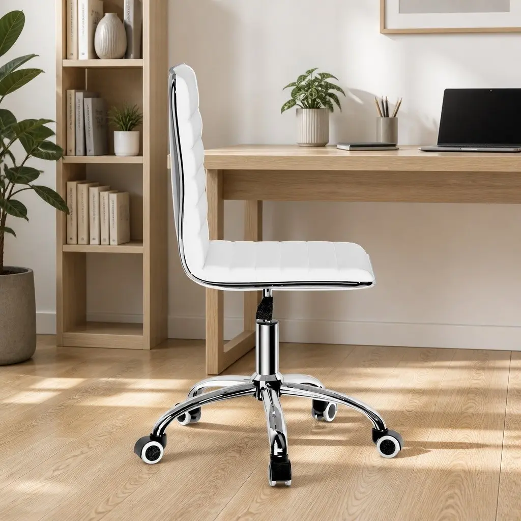 Rotatable Low Back White Office Chair with Metal Base
