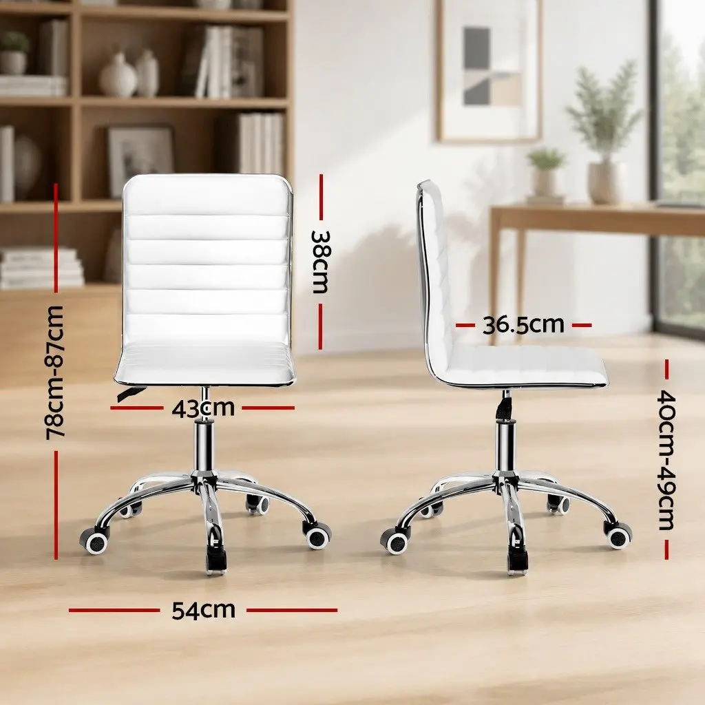 Rotatable Low Back White Office Chair with Metal Base