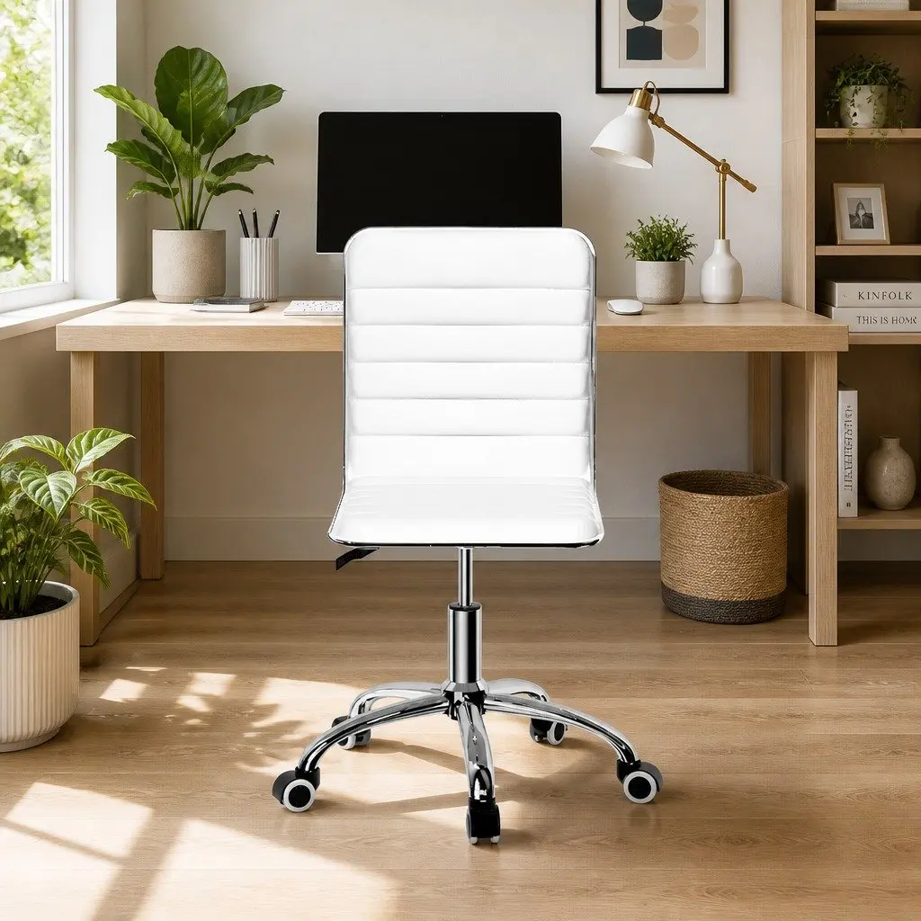 Rotatable Low Back White Office Chair with Metal Base