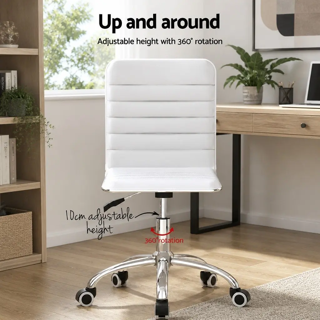 Rotatable Low Back White Office Chair with Metal Base