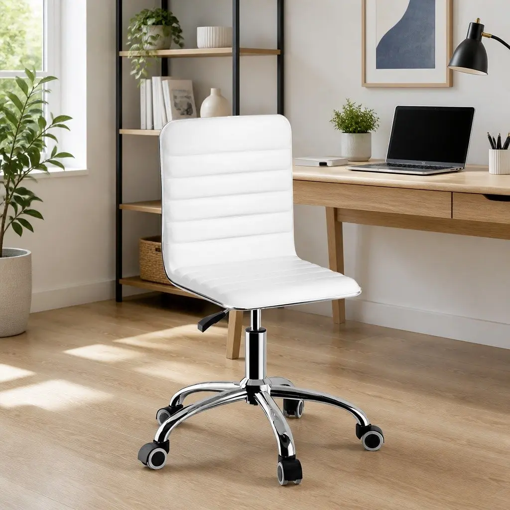 Rotatable Low Back White Office Chair with Metal Base