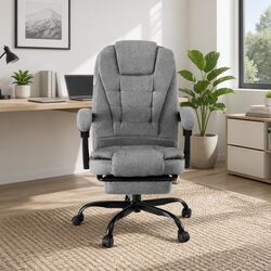Executive Office Chair Grey Fabric High Back Racing Computer Desk Footrest