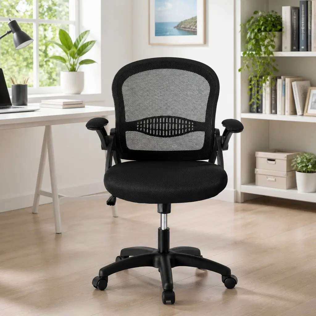 Mesh Office Chair Black Mid Back Adjustable Height Rotating Seat Tilt Functionality