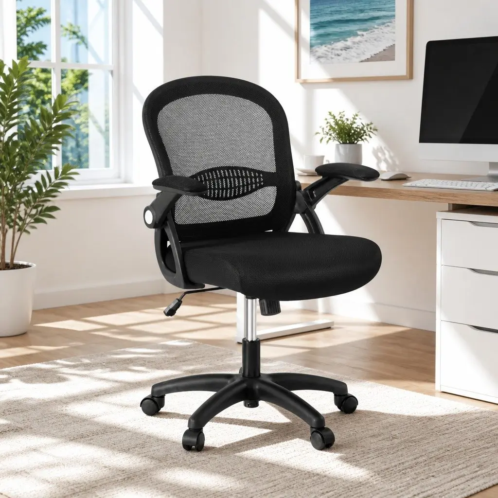 Mesh Office Chair Black Mid Back Adjustable Height Rotating Seat Tilt Functionality