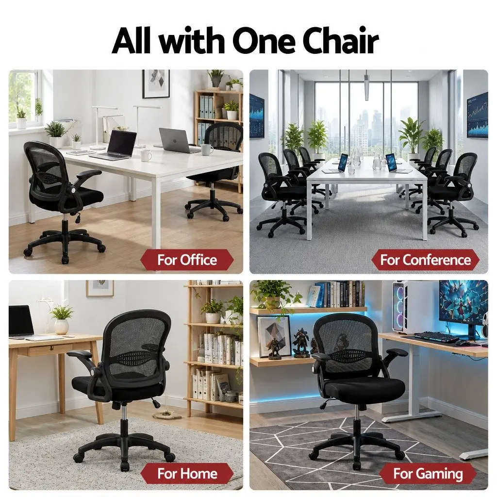 Mesh Office Chair Black Mid Back Adjustable Height Rotating Seat Tilt Functionality