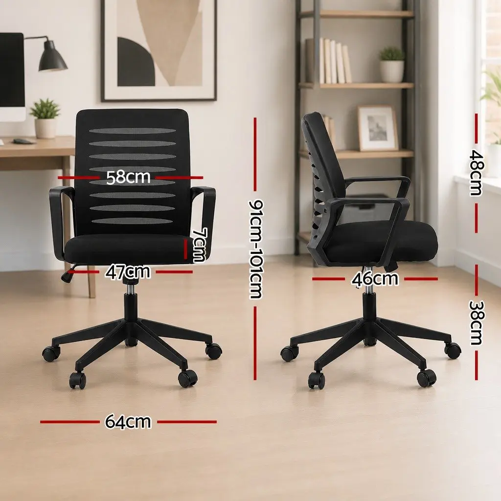Office Chair Mesh Mid Back Black with Lumbar Support