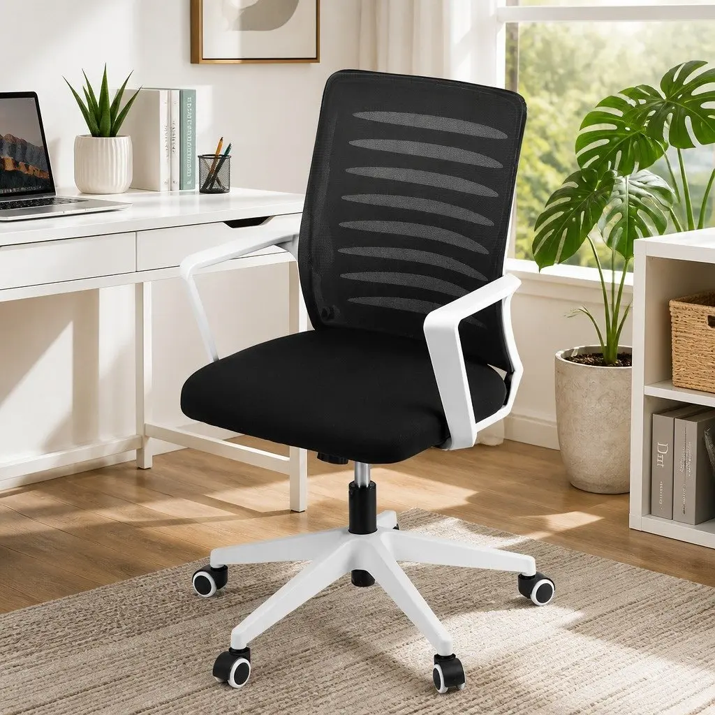 Office Chair Mesh Ergonomic Mid-back Black and White