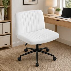 Criss Cross Office Chair with Wheels Armless Swivel Desk Vanity Task White