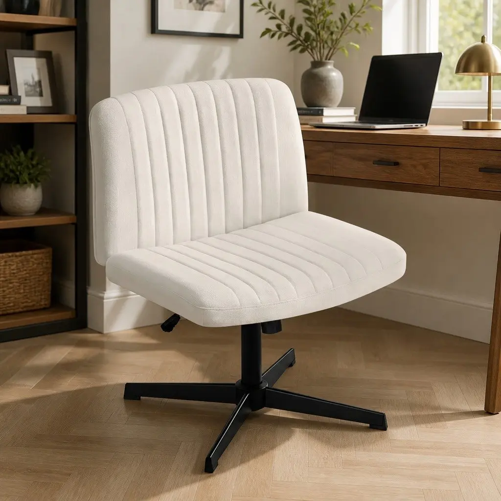 Criss Cross Armless Office Chair in Beige Fabric