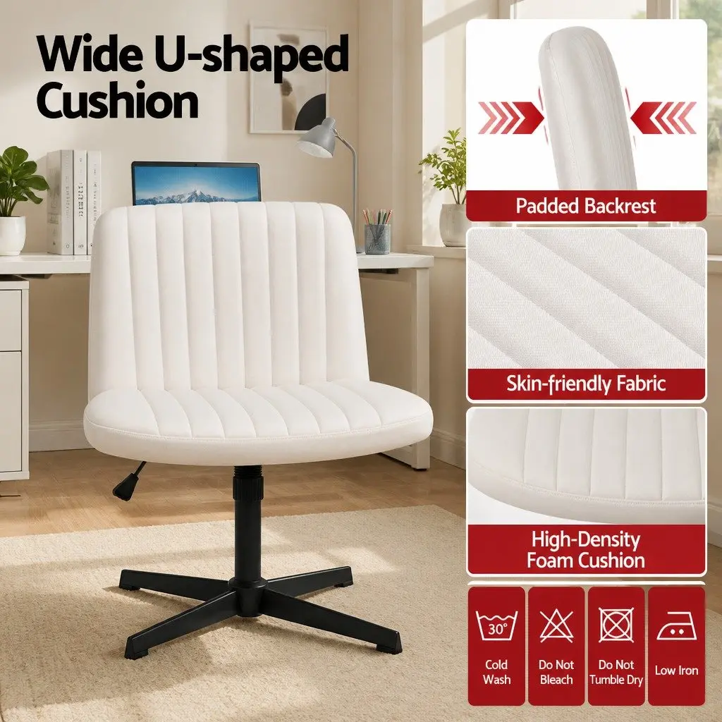 Office Chair Fabric Beige Criss Cross Armless Swivel Desk Task Seat