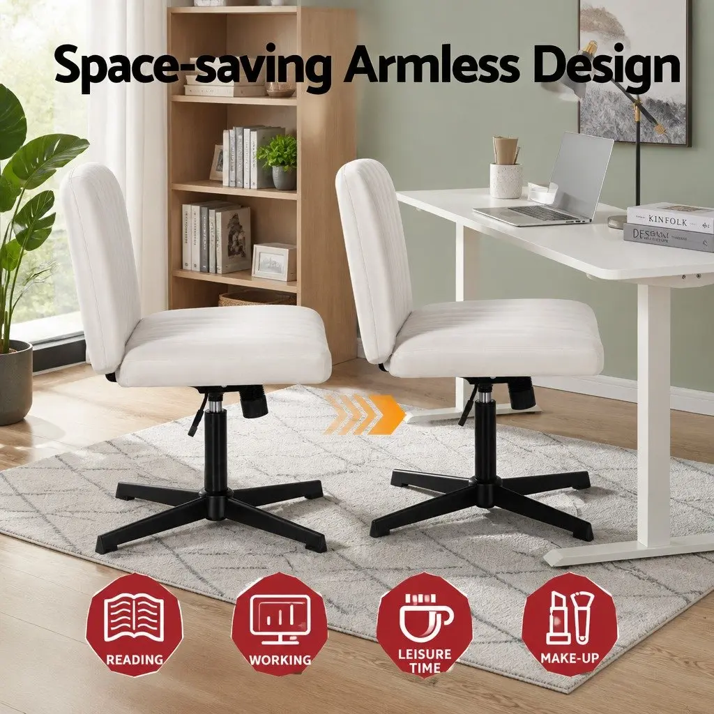 Office Chair Fabric Beige Criss Cross Armless Swivel Desk Task Seat