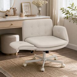 Beige Criss Cross Office Chair with Adjustable Armrests